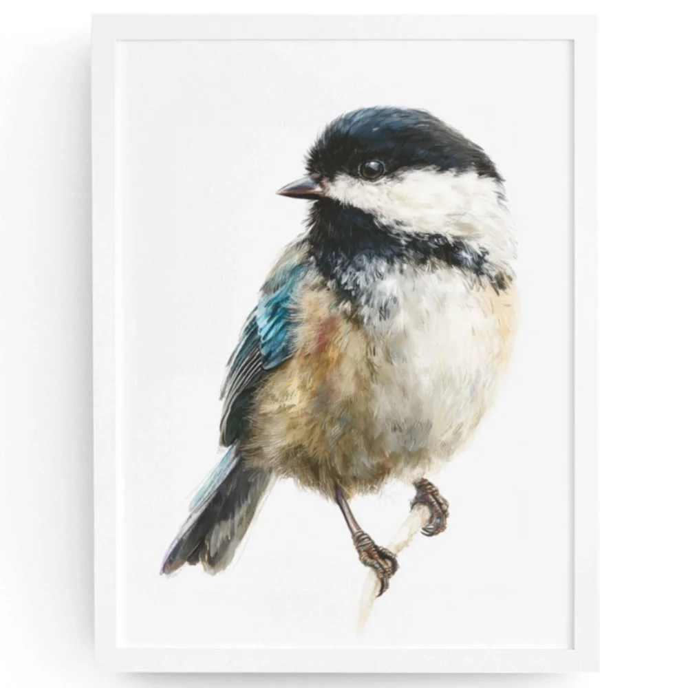 Watercolor Chickadee Bird Portrait Wall Art Print, Unframed - Charming Nature - Picture 1 of 7